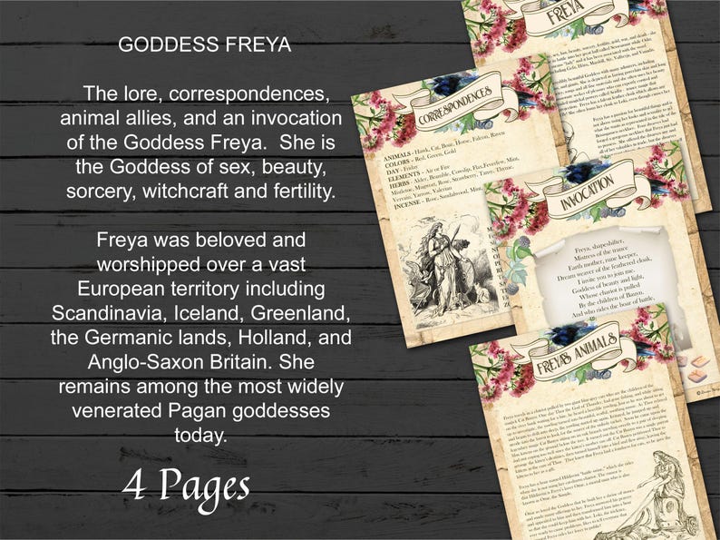 Göttin Freya: Nordische Mythologie, Zauberbuch Seiten zum Ausdrucken Bild 6