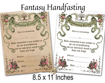 CERTIFICAT DE FANTAISIE À LA MAIN, certificat de mariage païen imprimable 8,5 x 11 po, parchemin et fonds blanc