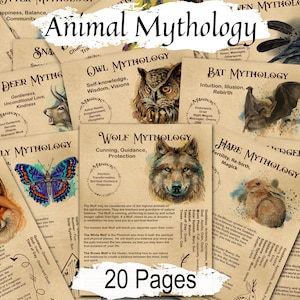 BUNDEL DIERENMYTHOLOGIE, Spirit Companions-gidsen, mythologie en magie van de dierenwereld, krachtige dierentotems, 20 afdrukbare pagina's