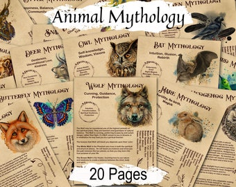 ANIMAL MYTHOLOGY BUNDLE, Spirit Companions Guides, Mythology and Magic of the Animal World, Power Animal Totems, 20 Printable Pages