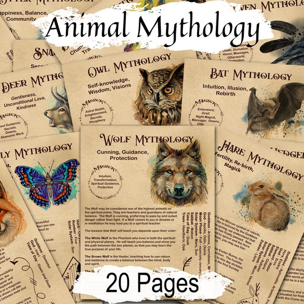 ANIMAL MYTHOLOGY BUNDLE, Spirit Companions Guides, Mythology and Magic of the Animal World, Power Animal Totems, 20 Printable Pages