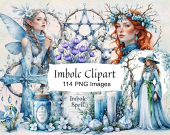 Pakiet Imbolc Clipart: 114 akwarelowych obrazów pogańskich w formacie PNG (do użytku komercyjnego)