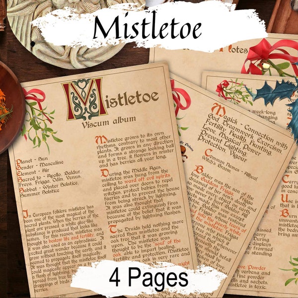 MISTLETOE BANEFUL HERB,  Witchcraft Toxic Poisonous Plants & Herbs, Green Witch Grimoire, Witch's Apothecary Garden, 4 Printable pages