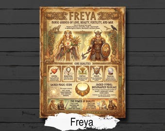 Freya Infographic: Norse Goddess, Viking Printable Book of Shadows page