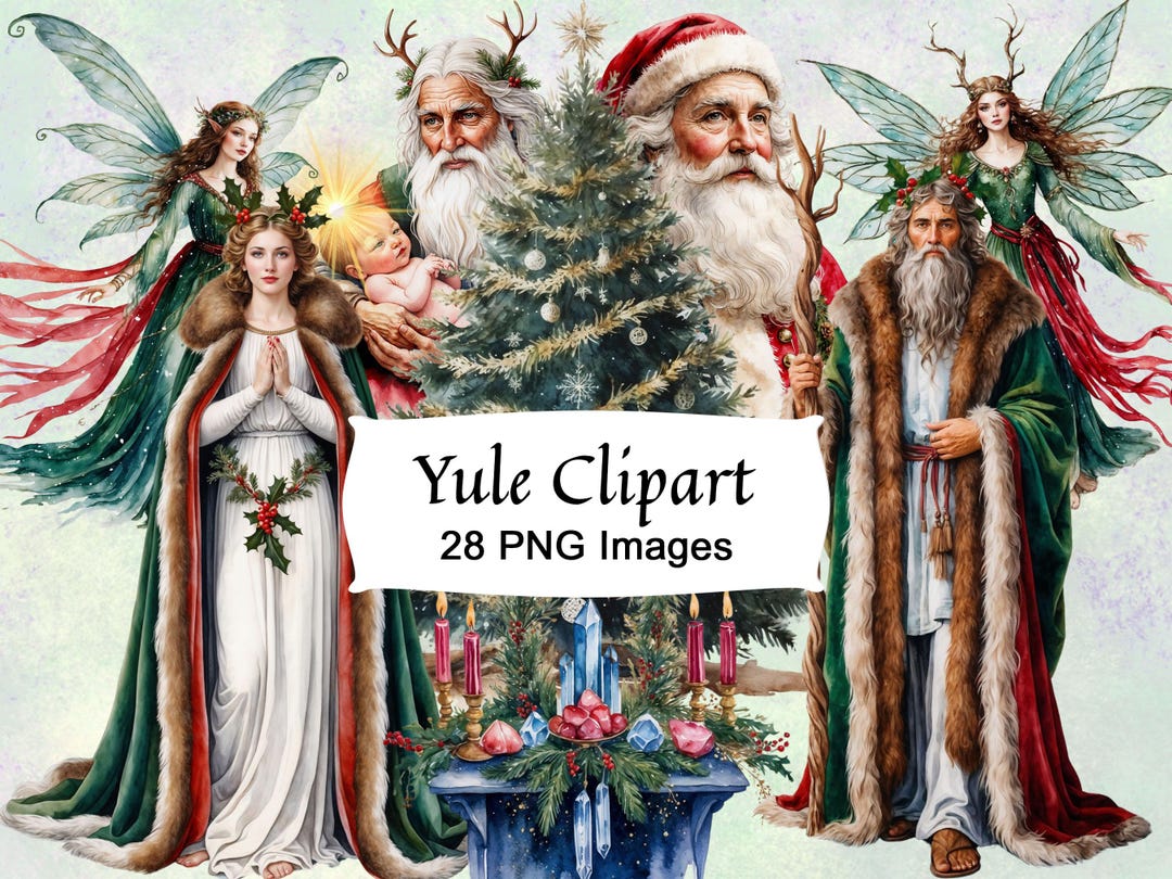Yule Art Simple Vector Yule Clipart Bundle: 28 Watercolor Winter Solstice Pngs (commercial Use ...