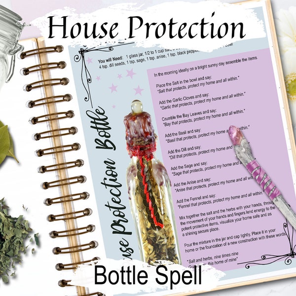 HOUSE PROTECTION BOTTLE, Wiccan Magic Spells, Witch Jar Spell Recipe, Witch Bottle Herb and Salt Jar, Kitchen Witch Hoodoo Printable Page