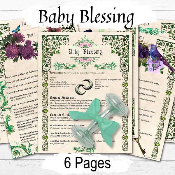 BABY BLESSING 6 Pages, Wiccaning Naming Ritual, Complete Witchcraft Baby Ritual, Pagan Baby Spell, Witch Baby Spell, Witch Child, Printable