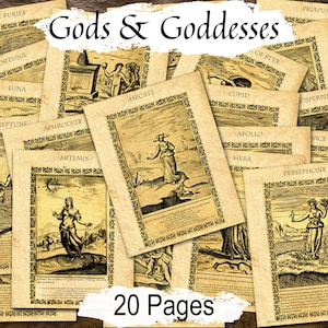 GODS & GODDESSES BUNDLE, Ancient Occult Pictures of Deities from an Ancient Spell Book, Hecate, Venus, Apollo, Bacchus,  20 Printable pages