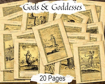 GODS & GODDESSES BUNDLE, Ancient Occult Pictures of Deities from an Ancient Spell Book, Hecate, Venus, Apollo, Bacchus,  20 Printable pages