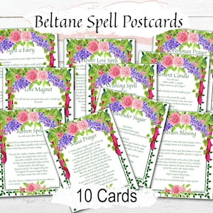 BELTANE ZAUBERKARTEN, Zauberhafte Zaubersprüche, Entschlüssele die Magie des Frühlings, 10 druckbare Postkarten, Wicca-Sabbat-Altar, Geschenk zum 1