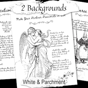 49 Witch Spell pages also come with a white background.  An example of the pages on white is displayed.
