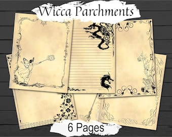 WICCA PARCHMENT PAGES, Witchcraft Spell Papers, Stationary to decorate your Grimoire or Book of Shadows, 6 Printable Spellbook Pages