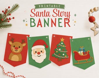 Santa Pennant Banner Christmas Bunting Printable Christmas Mantle Garland Cutecore Banner Designs (Digital Download)