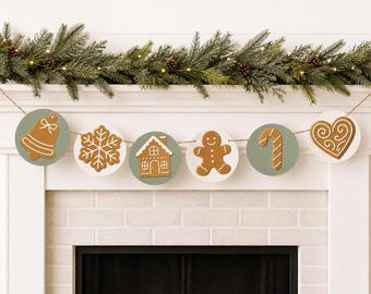 Gingerbread Pennant Banner Christmas Bunting Christmas Mantle Fireplace Decor Banner Designs (Digital Download)