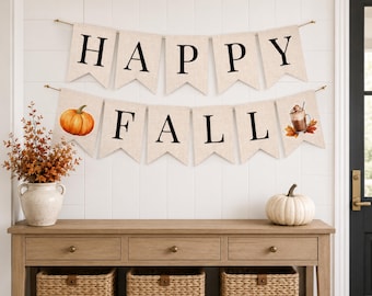 Happy Fall Banner Printable Fall Garland DIY Autumn Bunting Pennant Banner Fall Hosting Decor Digital Download