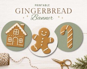 Ginger Bread Christmas Printable Decorations | Neutral Christmas Decorations | Christmas Garland Fireplace Decoration | Instant Download