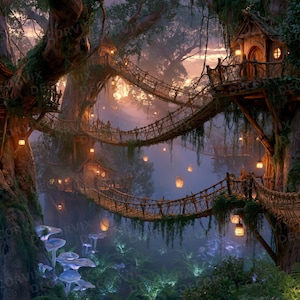 Verzaubertes Baumhaus Wandbild | Schälen & Aufkleben | Fantasy Wald Tapete | Magische Welt Schlafzimmer Wohnzimmer Dekor