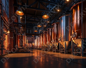 Craft Brewery Wall Mural | Peel & Stick | Beer Fermentation Tank Wallpaper | Man Cave Home Brewery Decor | Industrial Wall Art