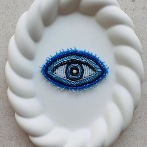 Blue beaded evil eye patch - handcrafted Protection Amulet Applique - Lucky Crystal Rhinestone patch for clothing