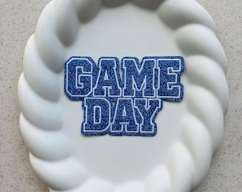 Game Day Glitter Patch - Sparkle Letter Embroidery Iron On Applique - 6 Colors - Gameday Football Cheer Patch for Jackets