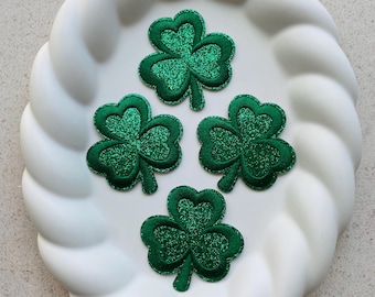Glitter Shamrock Patch | Sparkly Clover Iron On Patch 5.5cm | Embroidered Cute Shamrock Applique for Jackets, Bags, St.Patrick's outfit