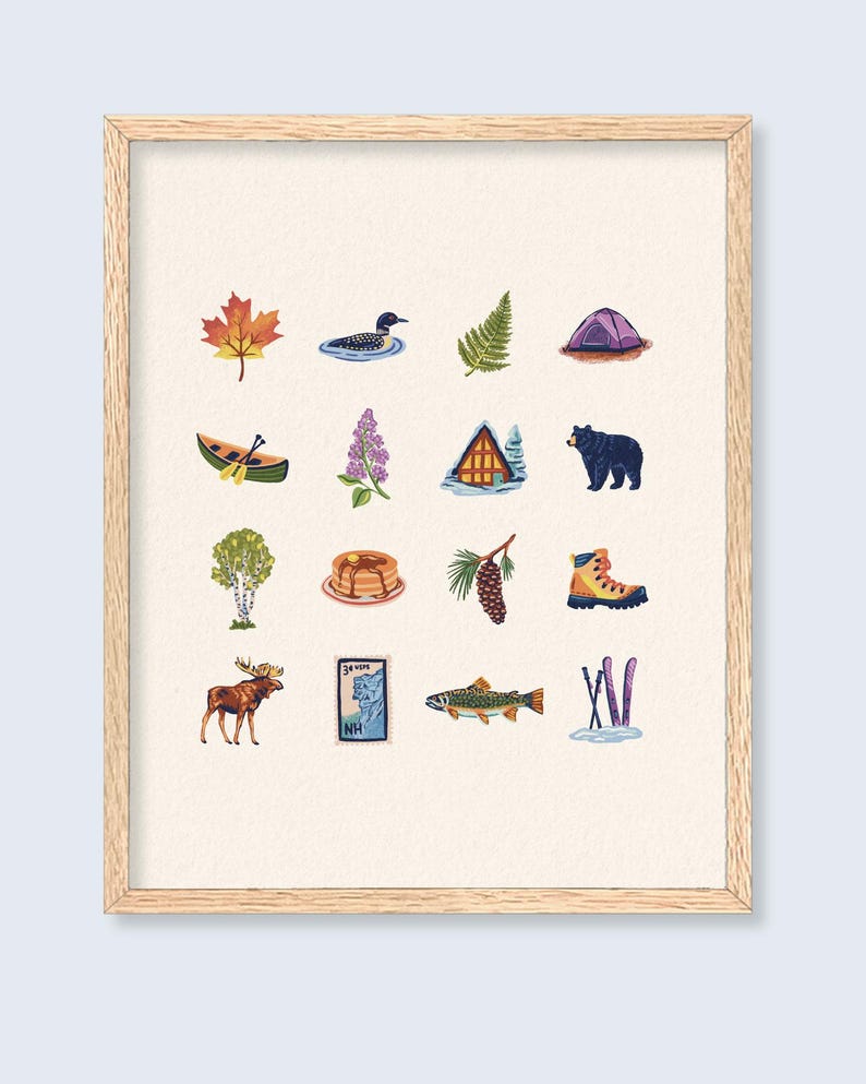 New Hampshire Mountains Charms Art Print - Colorful hand-drawn illustrations image 4