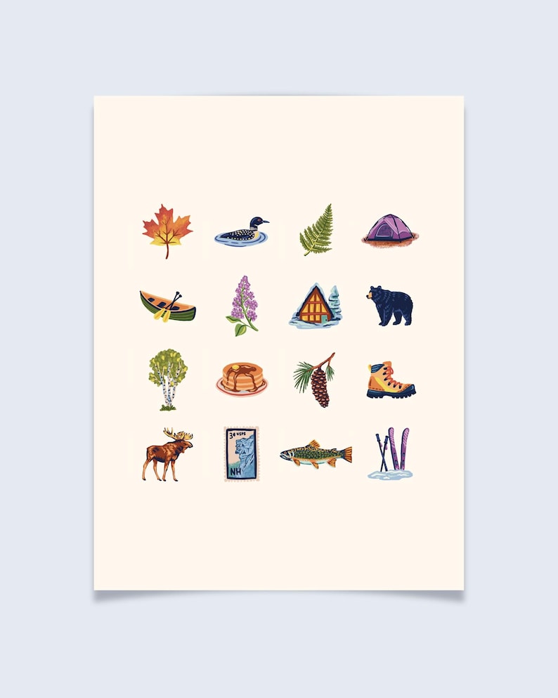 New Hampshire Mountains Charms Art Print - Colorful hand-drawn illustrations image 3