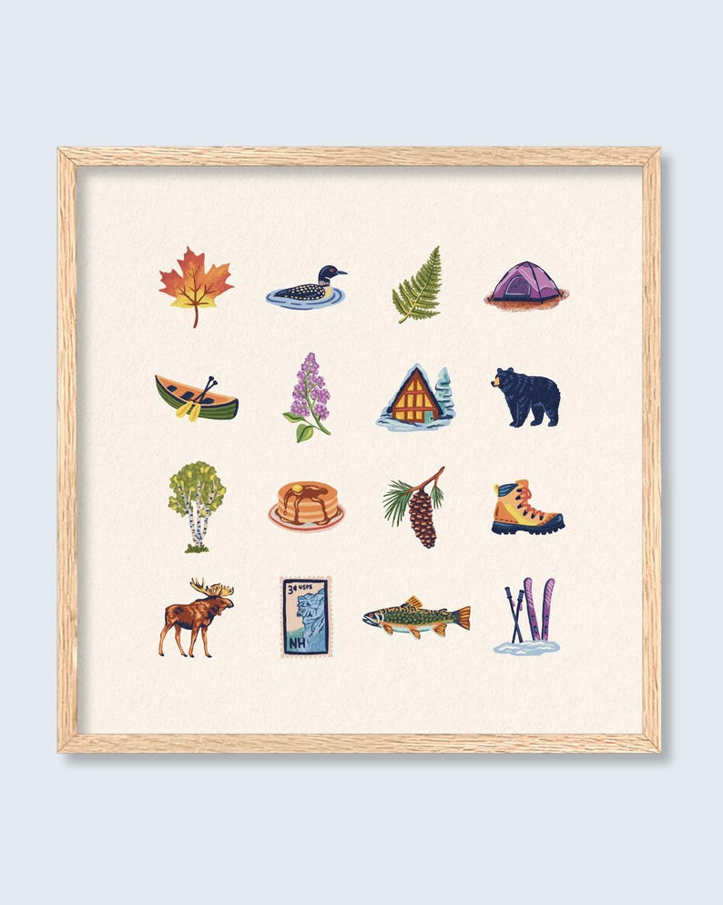 New Hampshire Mountains Charms Art Print - Colorful hand-drawn illustrations image 2