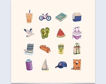New England Charms - Day on the Water Art Print - Colorful hand-drawn illustrations