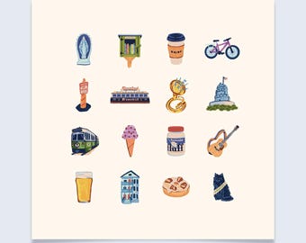 Somerville Charms Art Print - Colorful hand-drawn illustrations