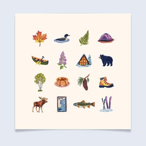 New Hampshire Mountains Charms Art Print - Colorful hand-drawn illustrations image 1