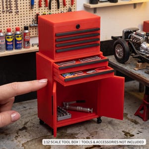 1:12 Scale Tool Box, Miniature Rolling Garage Cabinet, Diorama Workshop Decor