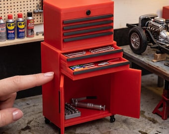 1:12 Scale Tool Box, Miniature Rolling Garage Cabinet, Diorama Workshop Decor