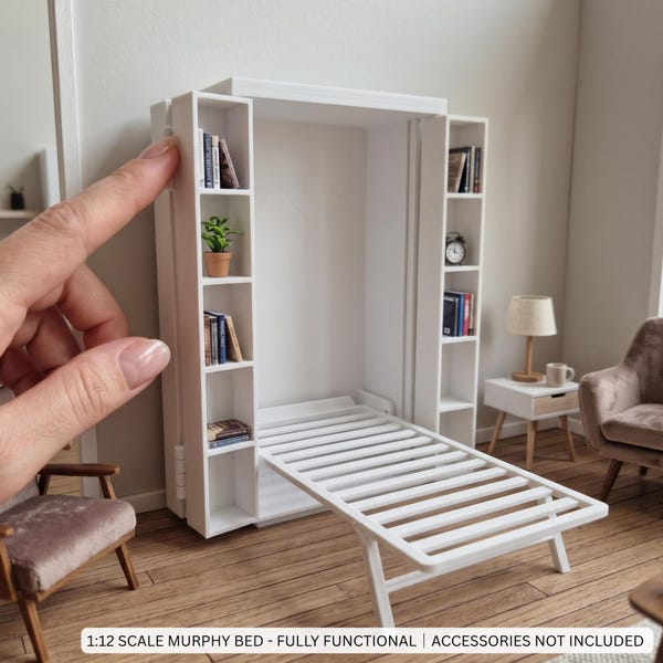 1:12 Scale Murphy Bed - Fully Functional, Miniature Wall Bed, 3D Printed Dollhouse Furniture