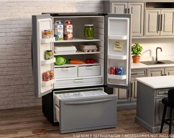 1:12 Scale Dollhouse Fridge with Working Doors & Freezer Drawer Modern 3D Printed Refrigerator