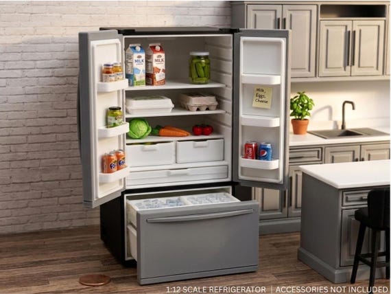 1:12 Scale Dollhouse Fridge with Working Doors & Freezer Drawer Modern 3D Printed Refrigerator