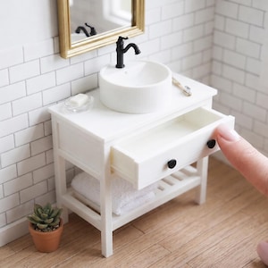 1:12 Scale Bathroom Vanity with Sink & Faucet | 3D Printed Miniature Modern Dollhouse Furniture