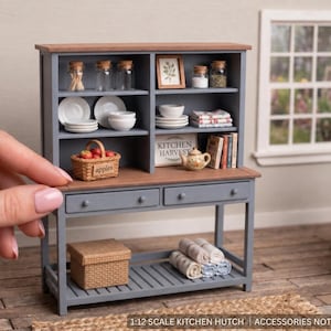 Aparador de cocina para casa de muñecas a escala 1:12, estante de aparador en miniatura, impreso en 3D