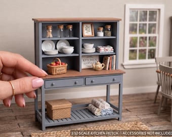 1:12 Scale Dollhouse Kitchen Hutch, Miniature Buffet Cabinet Shelf, 3D Printed