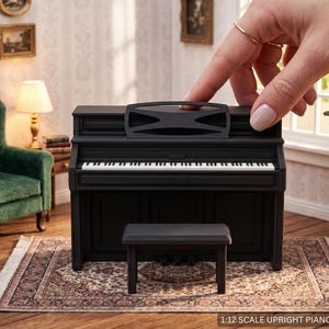 1:12 Scale Miniature Upright Piano & Bench | Dollhouse Piano Furniture | Realistic Music Room Decor | 3D Printed PLA Mini Instrument