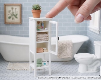 1:12 Scale Dollhouse Bathroom Cabinet – Miniature Storage Cupboard with Opening Door | Modern 3D Printed Dollhouse Furniture
