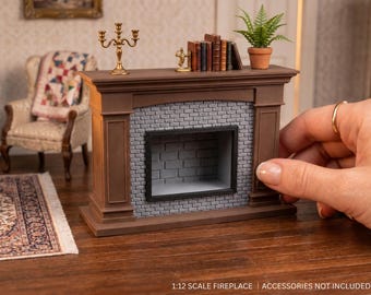 1:12 Scale Fireplace, Miniature Mantel with Brick Surround, Dollhouse Living Room Decor, 3D Printed