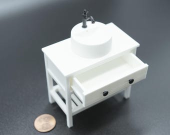 1:12 Scale Dollhouse Bathroom Sink – Miniature Vanity with Faucet | 3D Printed Modern Dollhouse Furniture