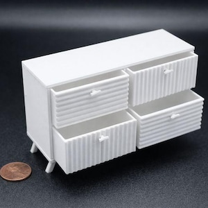 1:12 Scale Dollhouse Credenza Sideboard Cabinet | Miniature Modern Storage Console | Working Drawers and Door | 3D Printed PLA Furniture