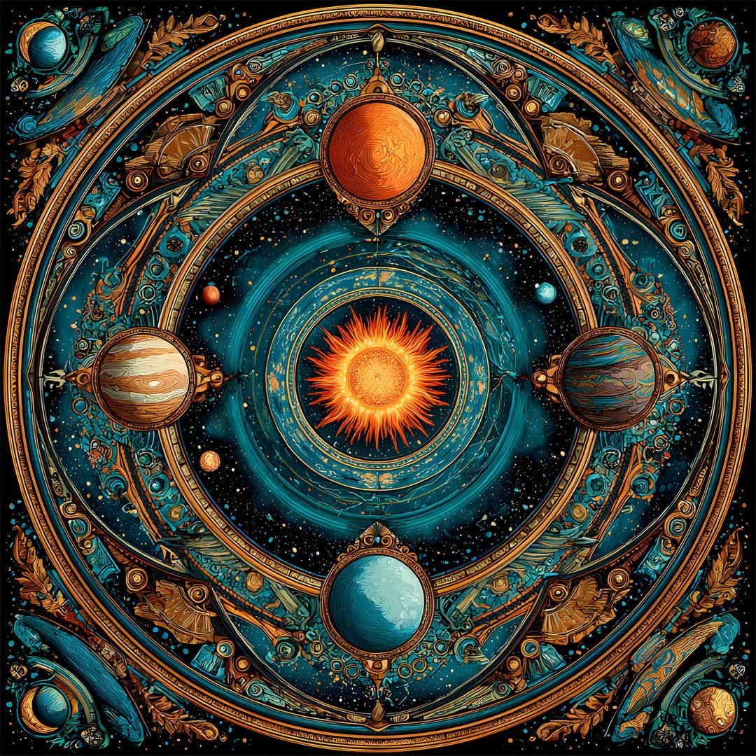 Solar System Rangoli Celestial Solar System Mandala Art Print: Visionary Cosmic Decor ...