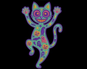 Halloween Black Cat Embroidery Design, Spooky Pumpkin Ghost Bat Machine Embroidery File, DST PES  3 Sizes, Instant Download