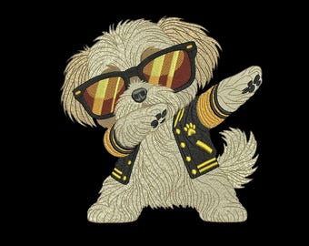 Dabbing Dog Embroidery Design, Cute Puppy Embroidery File, Funny Dog Embroidery Pattern, 3 Sizes, Instant Download