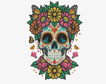 Sugar Skull Embroidery Design, Floral Skull Pattern, Day of the Dead Skull with Flowers, Dia De Los Muertos Design, 3 Sizes Instant Download