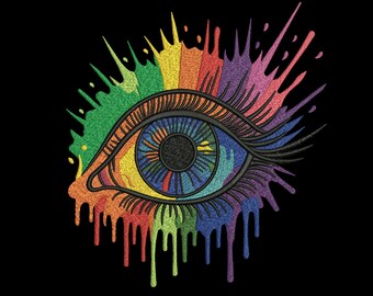 Kleur Splash Eye-borduurontwerp, druipend Rainbow Eye Machine-borduurpatroon, psychedelisch kunststeekbestand, 3 maten, Instant Download
