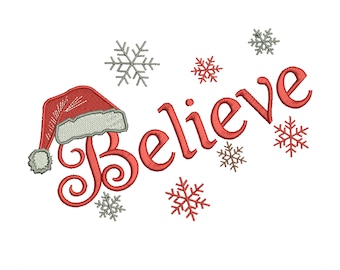 Believe Christmas Embroidery Design, Holiday Machine Embroidery File, DST PES 3 Sizes, Instant Download